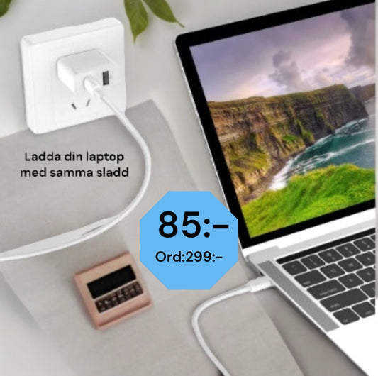 Usb-c laddare på 60w klarar mobil och laptop