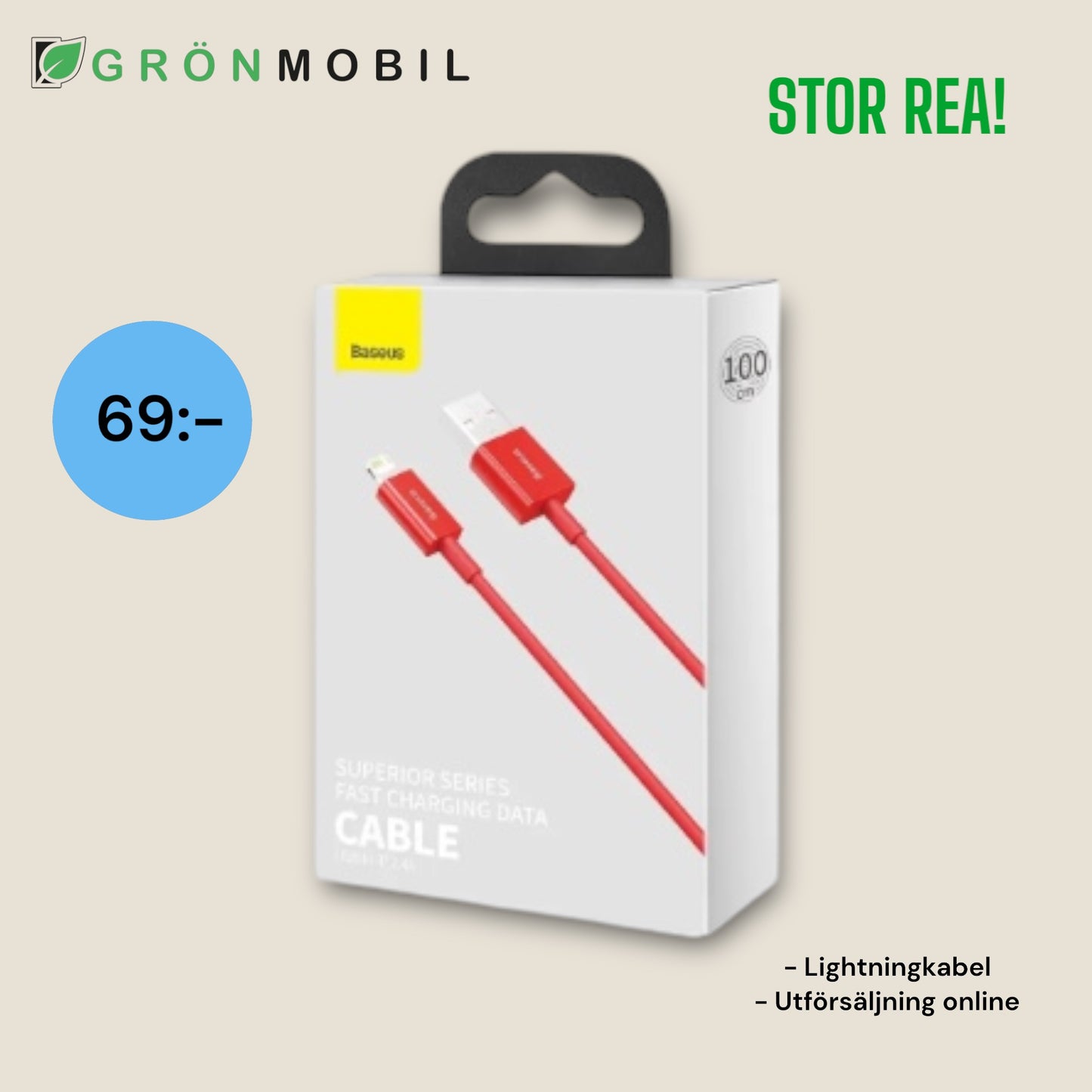 Baseus Fast charging cable USB-A to Lightning, 2.4A, 1m - Red