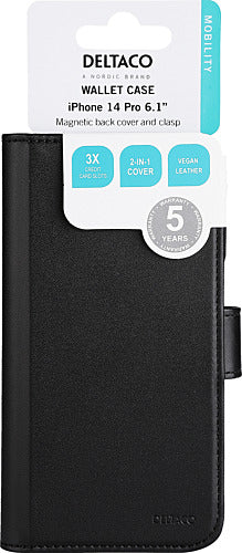 DELTACO plånboksfodral 2-i-1, iPhone 14 Pro magnetiskt skal, svart