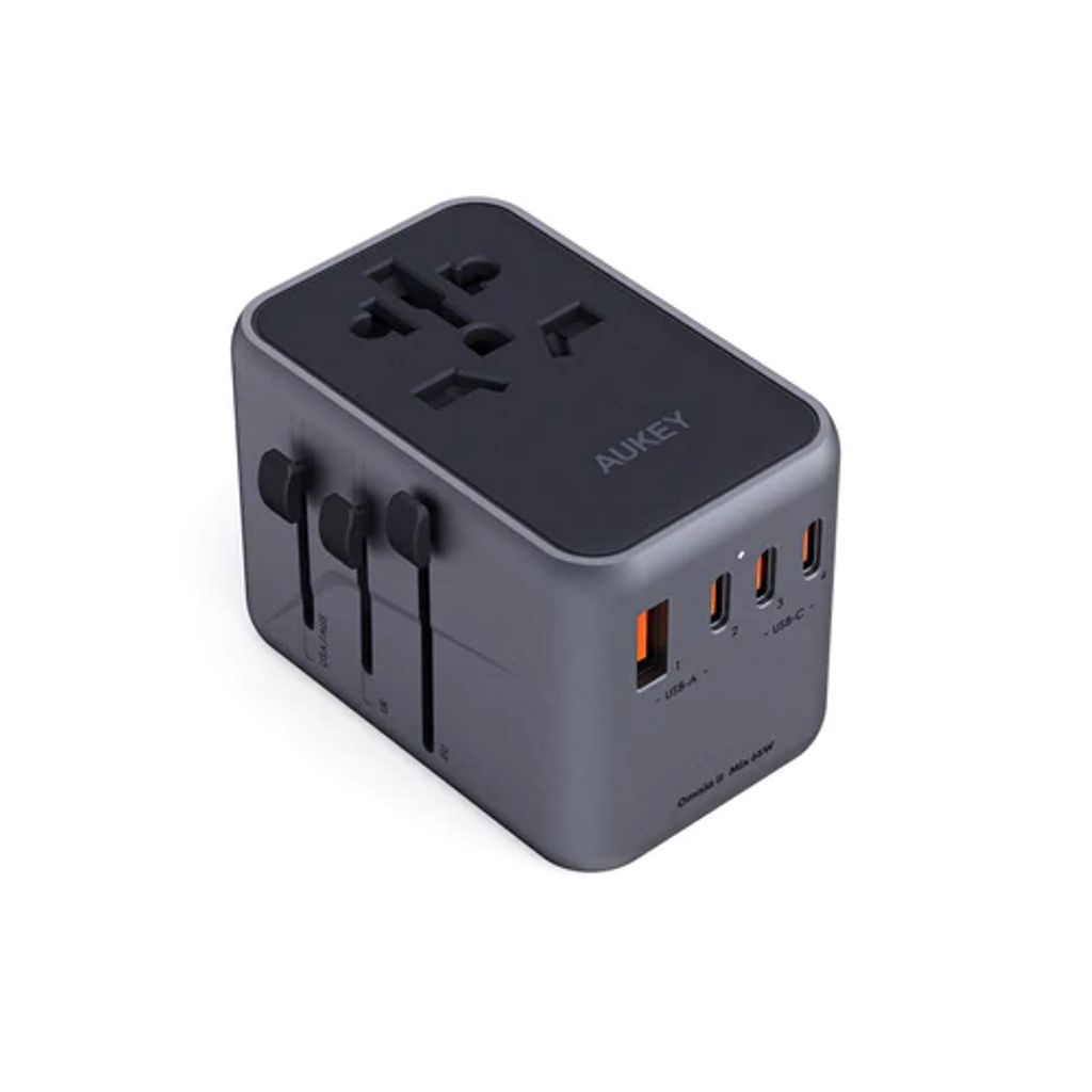 Aukey Universal Travel Adapter with USB ports, 65W - Black