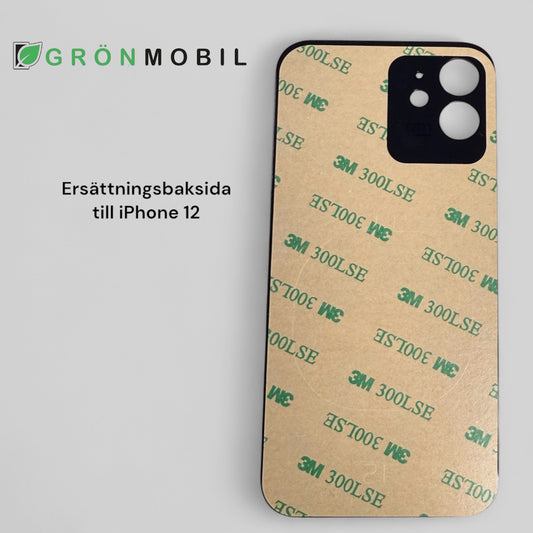 iPhone 12 Baksida, Glas med Självhäftande tejp - Svart