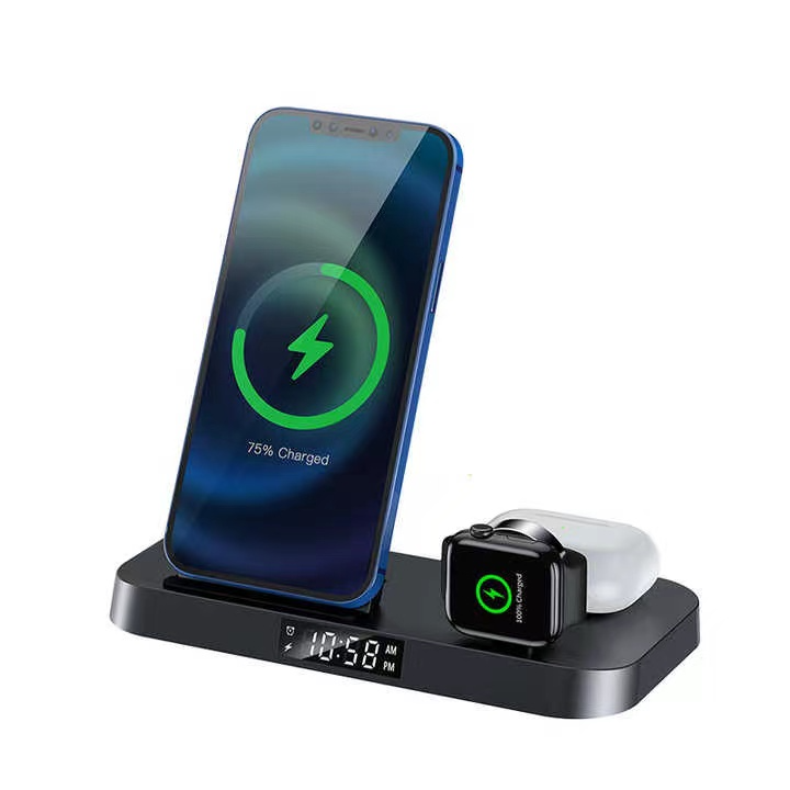 SiGN 4-in-1 Wireless Charging Stand with Digital Clock, 15W - Black