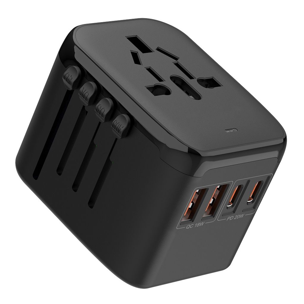 SiGN Universal Travel Adapter with USB ports, 20W - Black