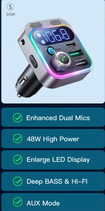 SiGN Bluetooth FM Transmitter & Fast Charger for Car 48W