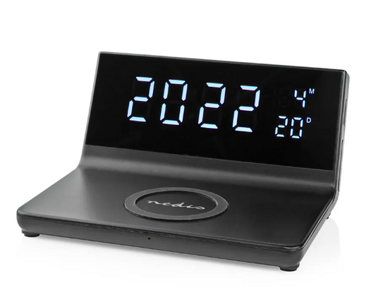 Nedis Alarm-clock with wireless charging 15W, USB A, 2 Alarm times - Black