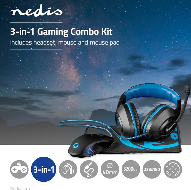 Nedis Gaming Combo 3-in-1 Headset, Mouse & Mousepad