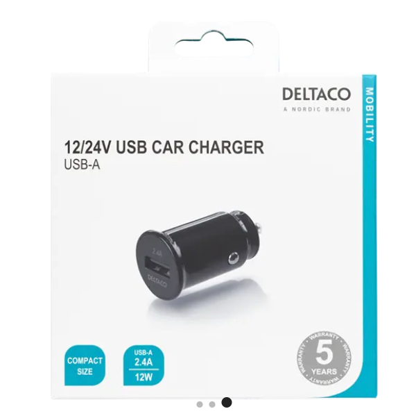 DELTACO Billaddare 12W – USB-A