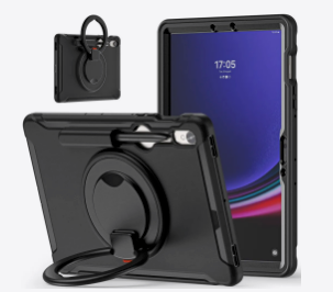 Samsung Galaxy Tab S9 FE / S9 / S8 / S7 Skal med 360° Stativ & Pennhållare – Svart