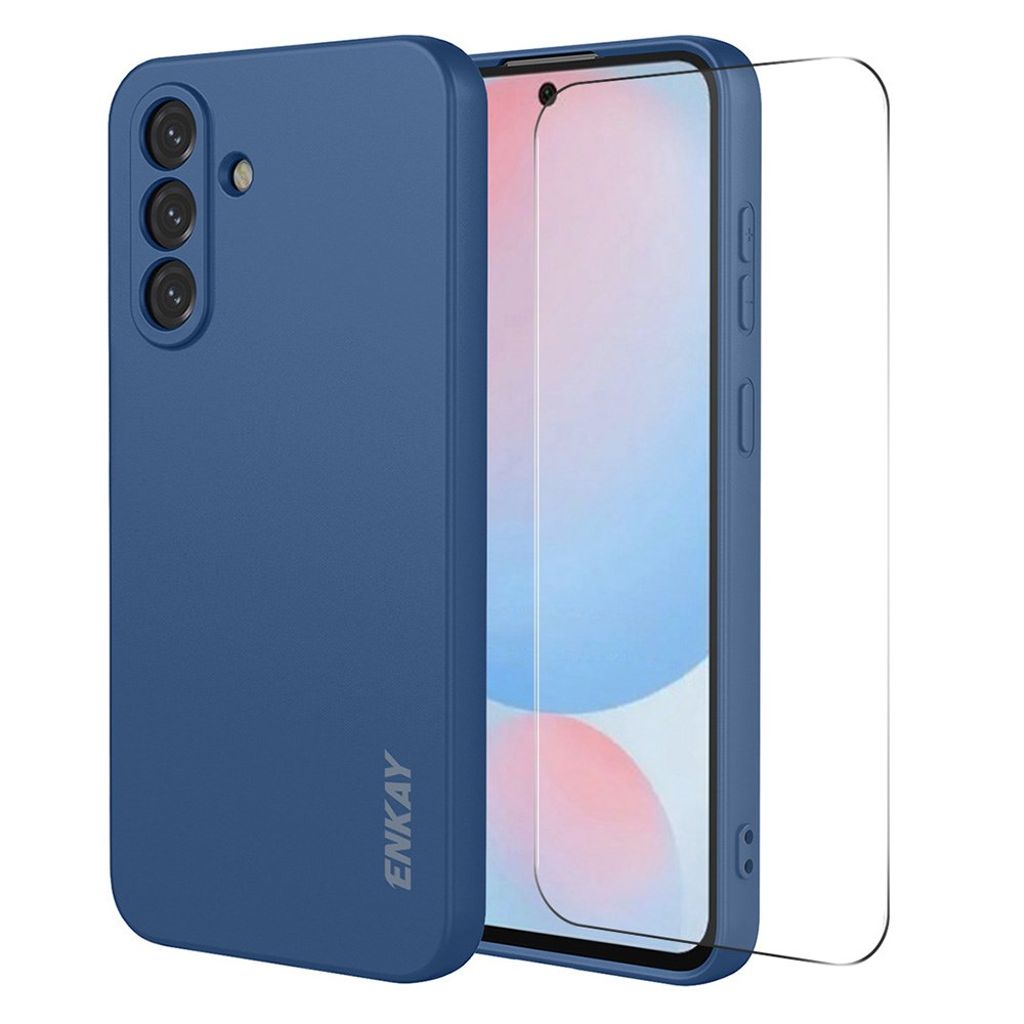 ENKAY HAT PRINCE Samsung Galaxy A57 5G Silicone skal + 9H skärmskydd – Dark blå
