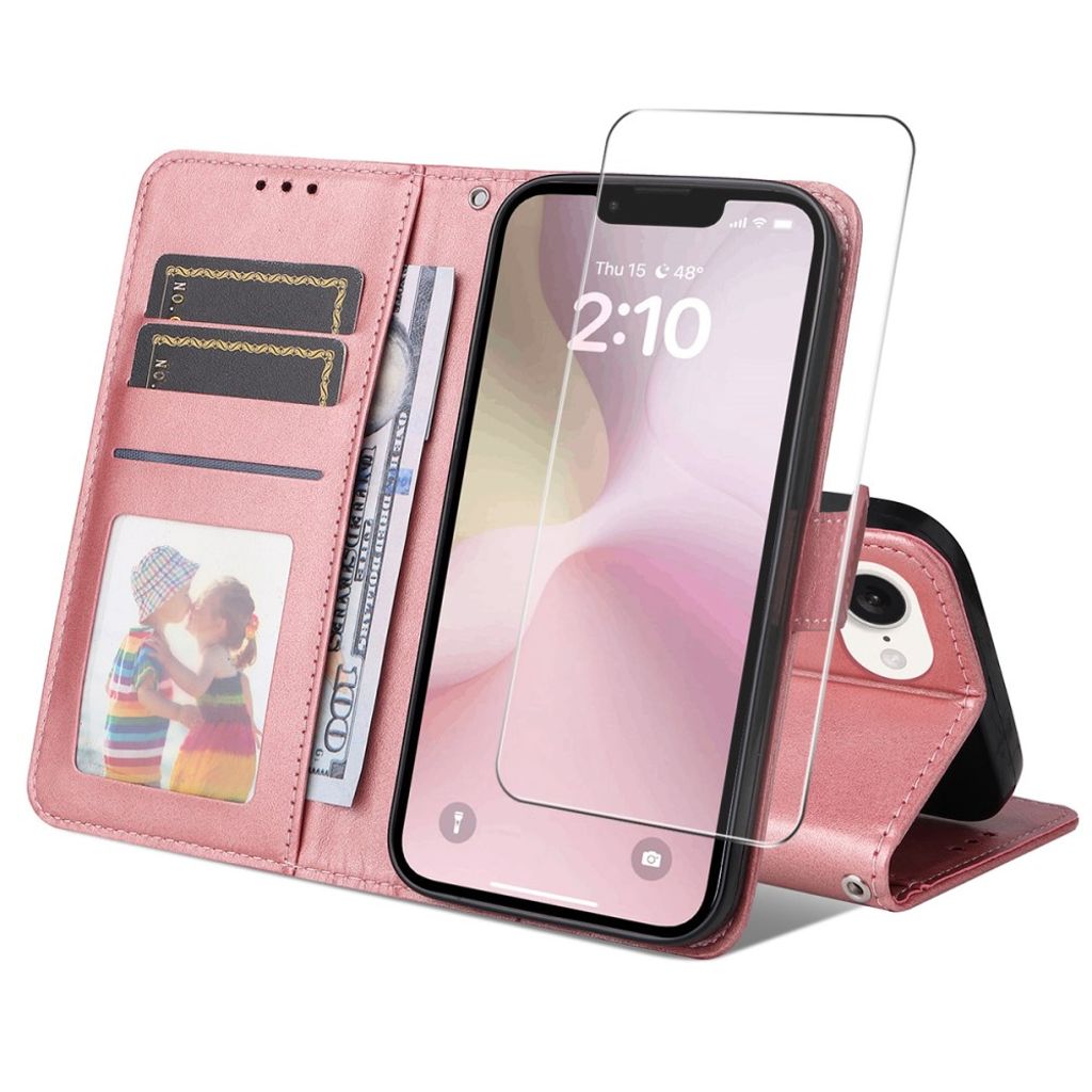ENKAY HAT PRINCE iPhone 17e/16e plånboksfodral with skärmskydd – rosa