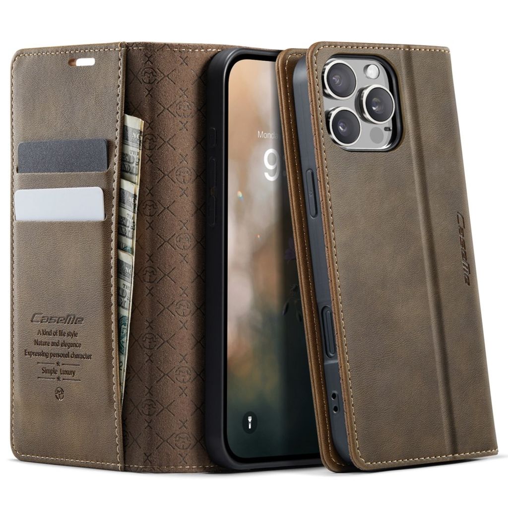 CASEME iPhone 16 Pro Max med RFID-skydd plånboksfodral - brun
