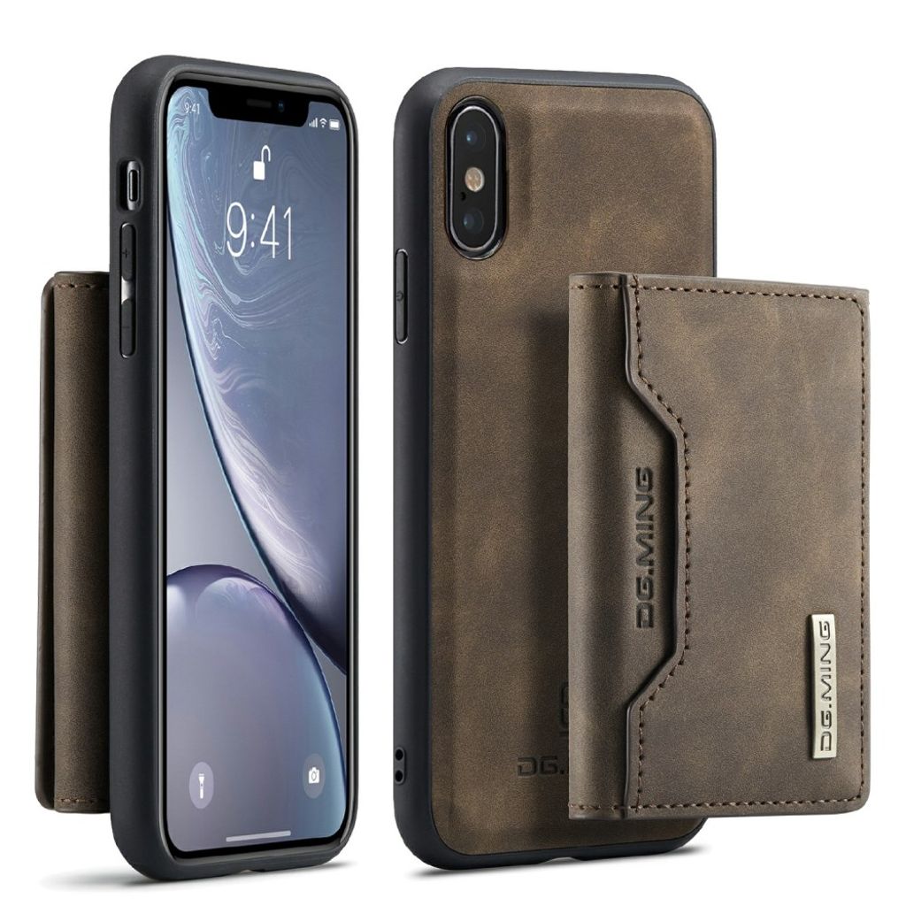 DG.MING iPhone XS Max stötdämpande plånboksfodral – brun