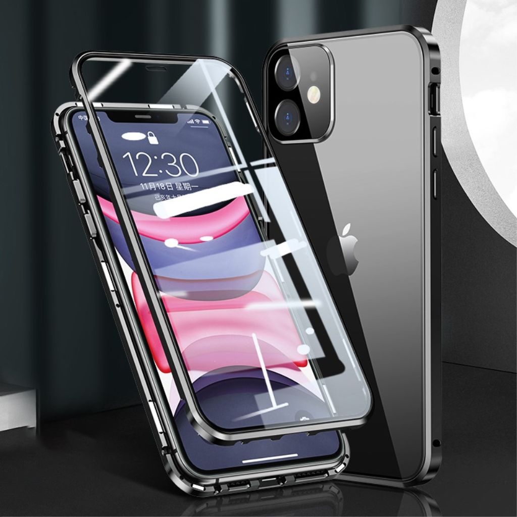 IPhone 12 Mini skal + Built-in skärmskydd – svart