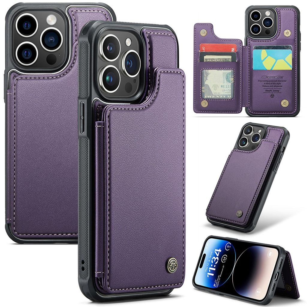 CASEME C22 plånboksfodral iPhone 14 Pro RFID Blocking – lila
