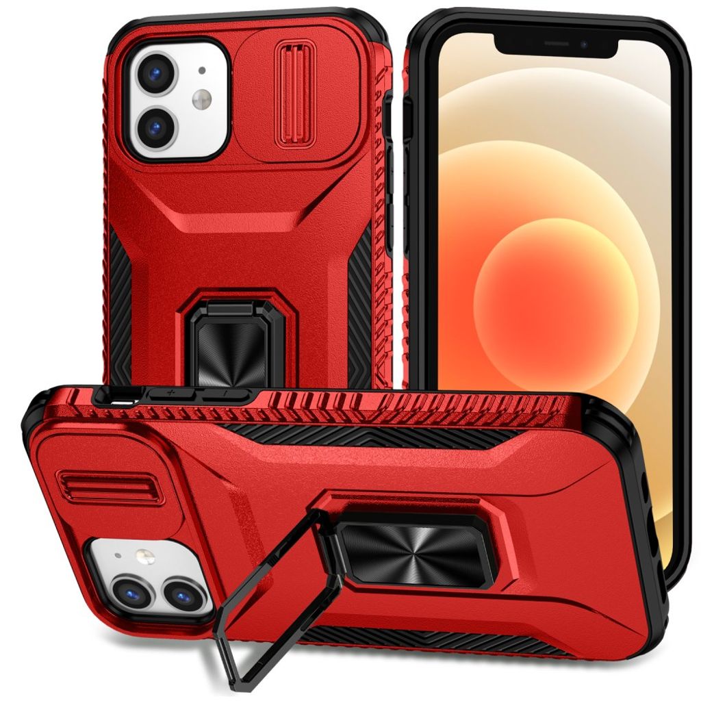 IPhone 12 / 12 Pro skal with stativ – röd