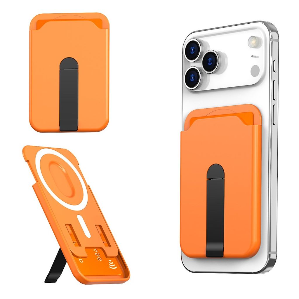 Magnetic Card Holder with Stand and Grip Universal - Orange