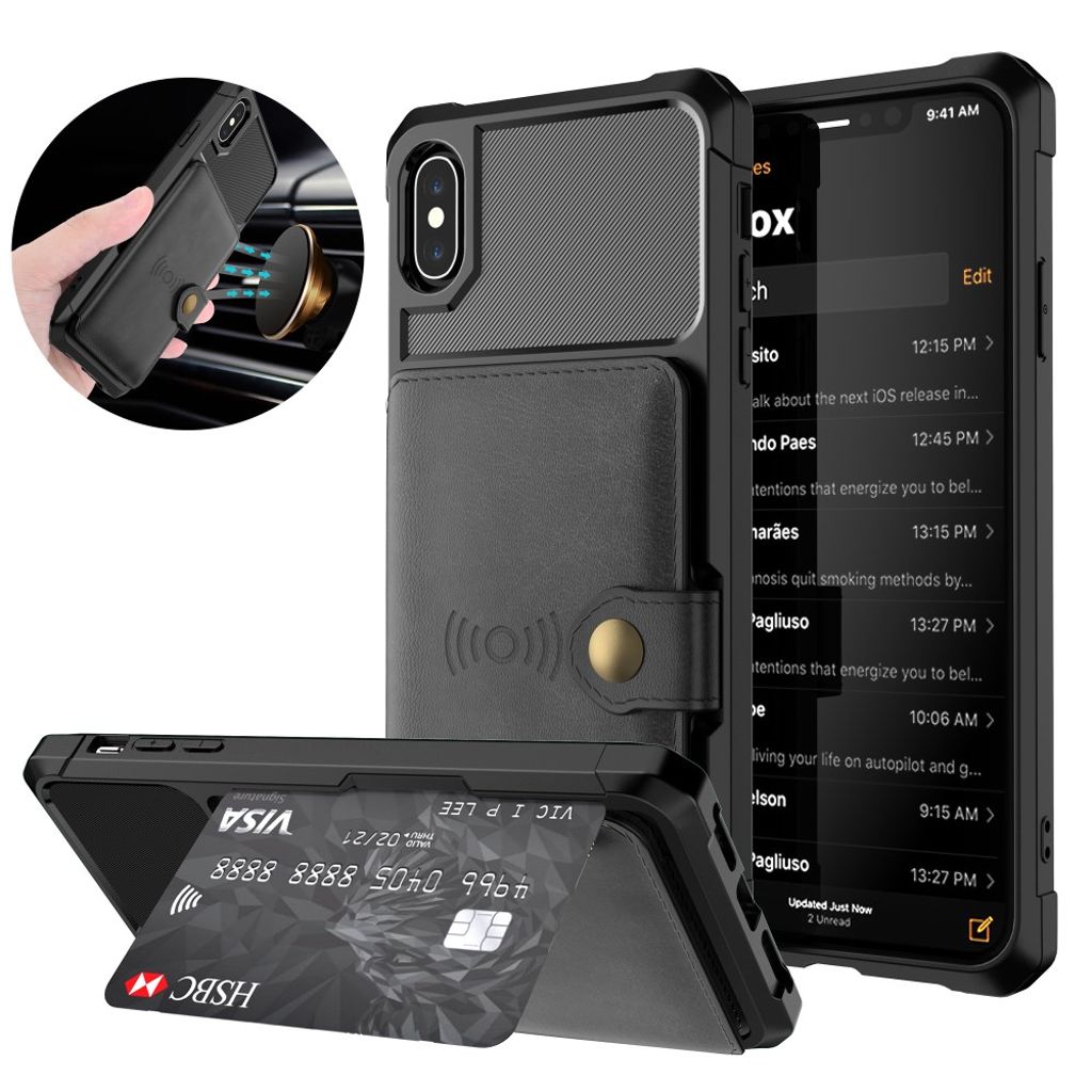 Artificial Leather plånboksfodral for iPhone XS Max – svart