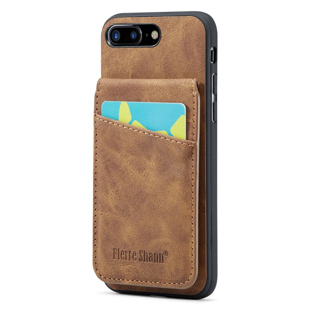 FIERRE SHANN iPhone 7 Plus / 8 Plus skal with kortfack – brun