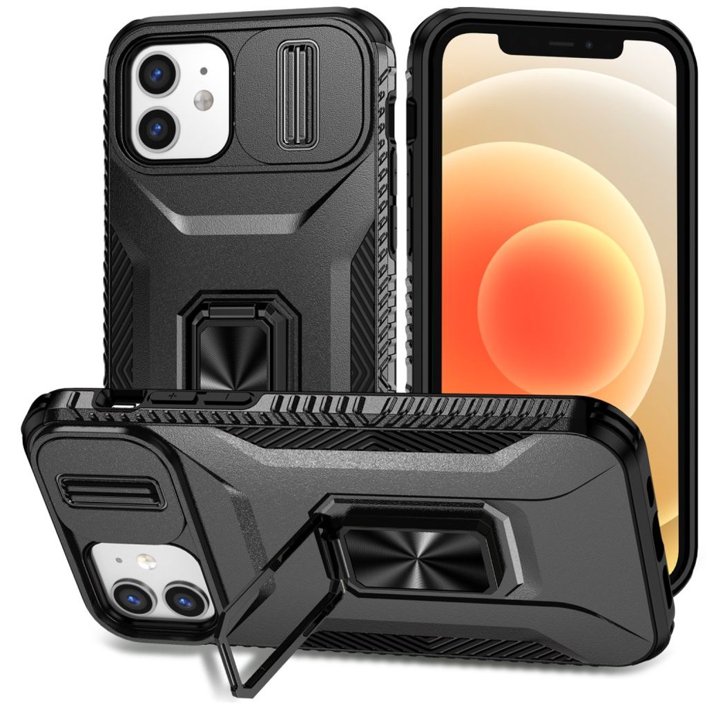 IPhone 12 / 12 Pro skal with stativ – svart