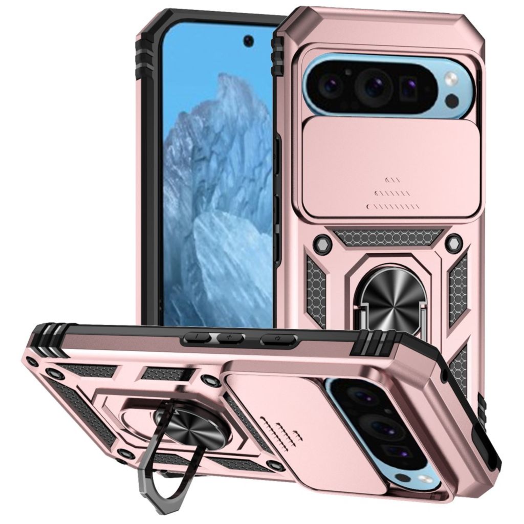 Google Pixel 10 Pro / 10 / 9 / 9 Pro skal with stativ - roséguld