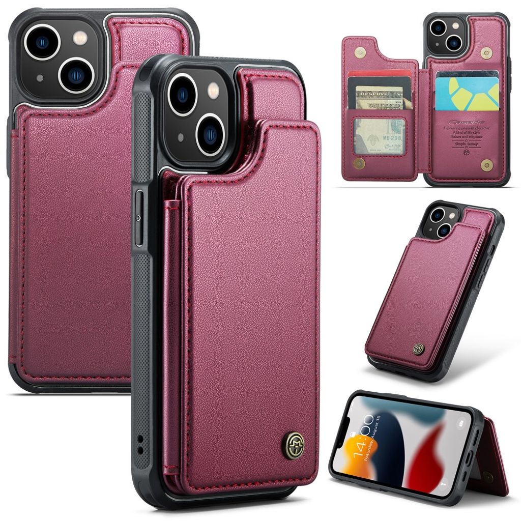 CASEME C22 iPhone 13 plånboksfodral RFID Blocking – röd