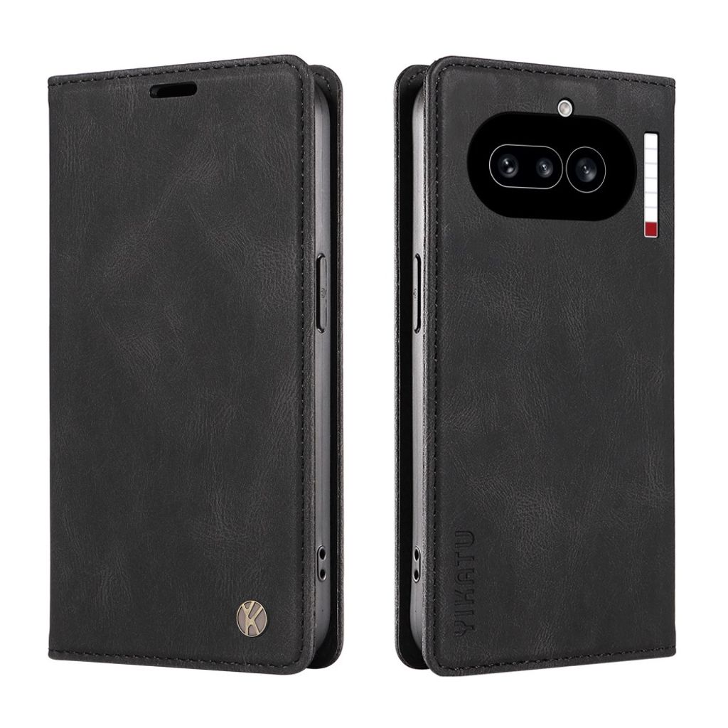 YIKATU Nothing Phone (4a) plånboksfodral PU Leather stativ – svart
