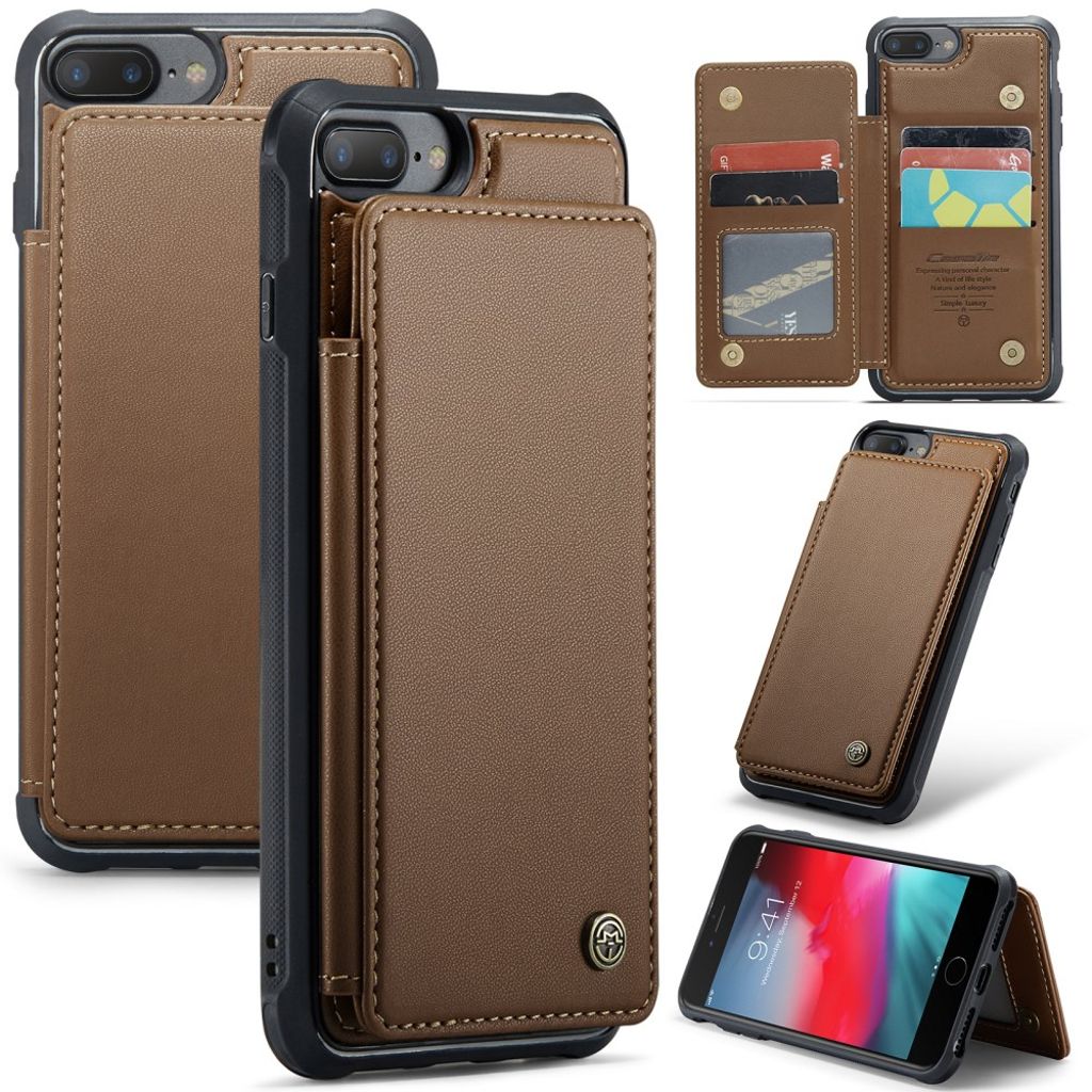 CASEME iPhone 6 Plus/6s Plus/7 Plus/8 Plus skal with 5 kortfack – brun