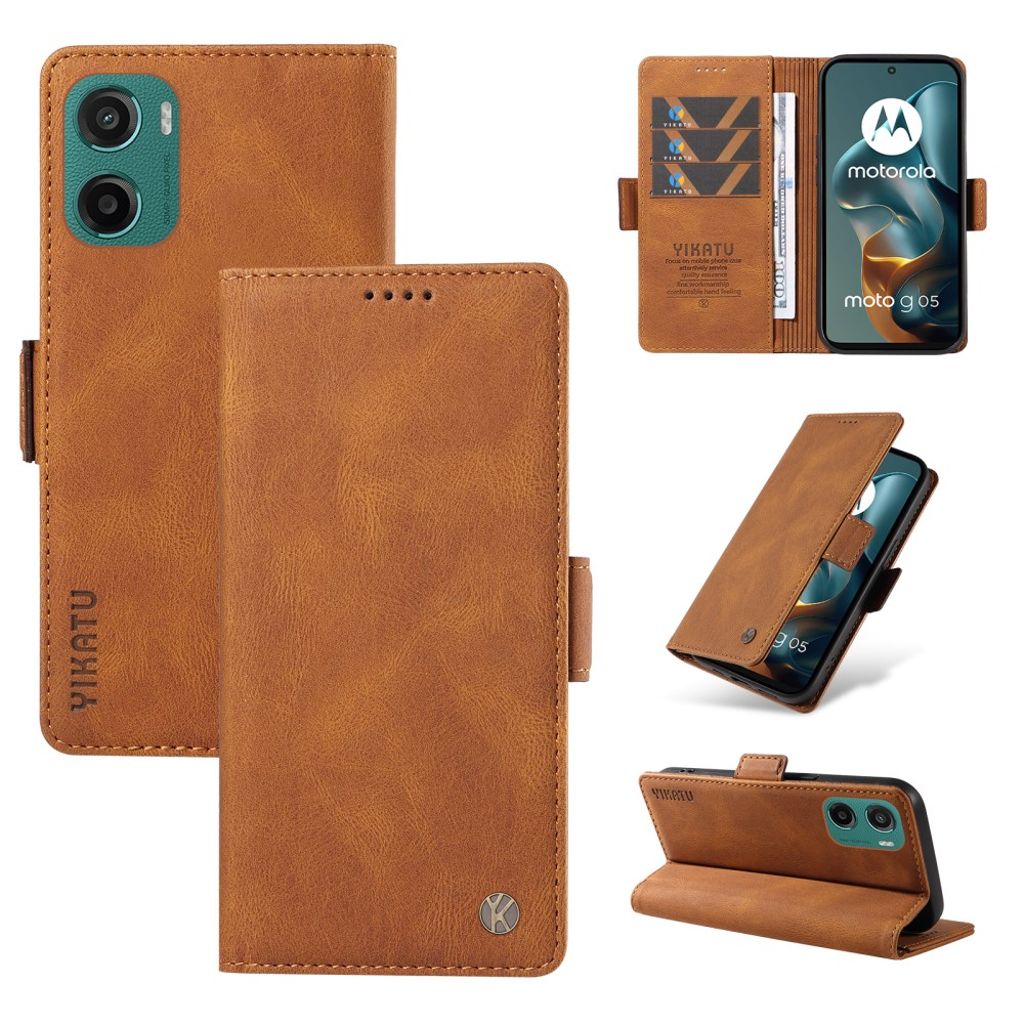 YIKATU Motorola Moto G05 4G plånboksfodral – brun