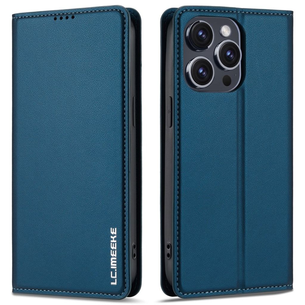 LC.IMEEKE iPhone 15 Pro plånboksfodral stativ PU Leather - blå