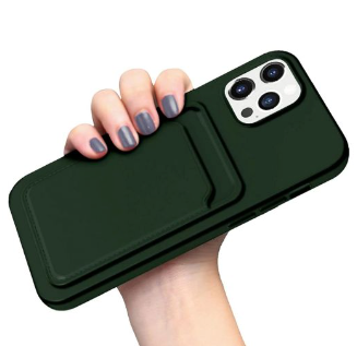 iPhone 12/12 Pro Silikonskal med Korthållare - Militärgrön