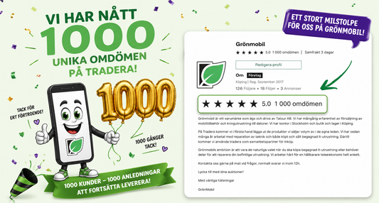 🎉 Vi har nått 1 000 unika omdömen på Tradera!
