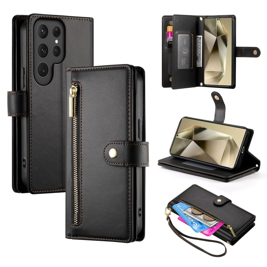Samsung Galaxy S25 Ultra plånboksfodral with Strap – svart
