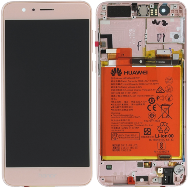 HUAWEI HONOR 8 skärm with LCD, frame & batteri – rosa