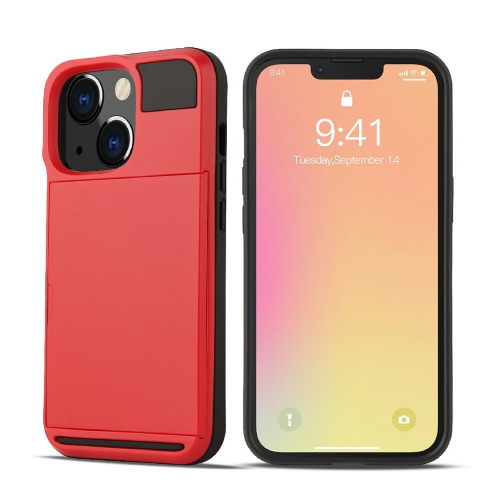 IPhone 13 skal with slide card holder – röd