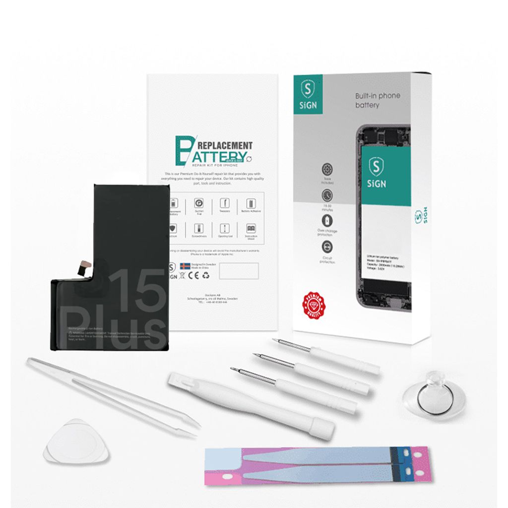 SiGN Complete batteri reservdel Kit – iPhone 15 plus
