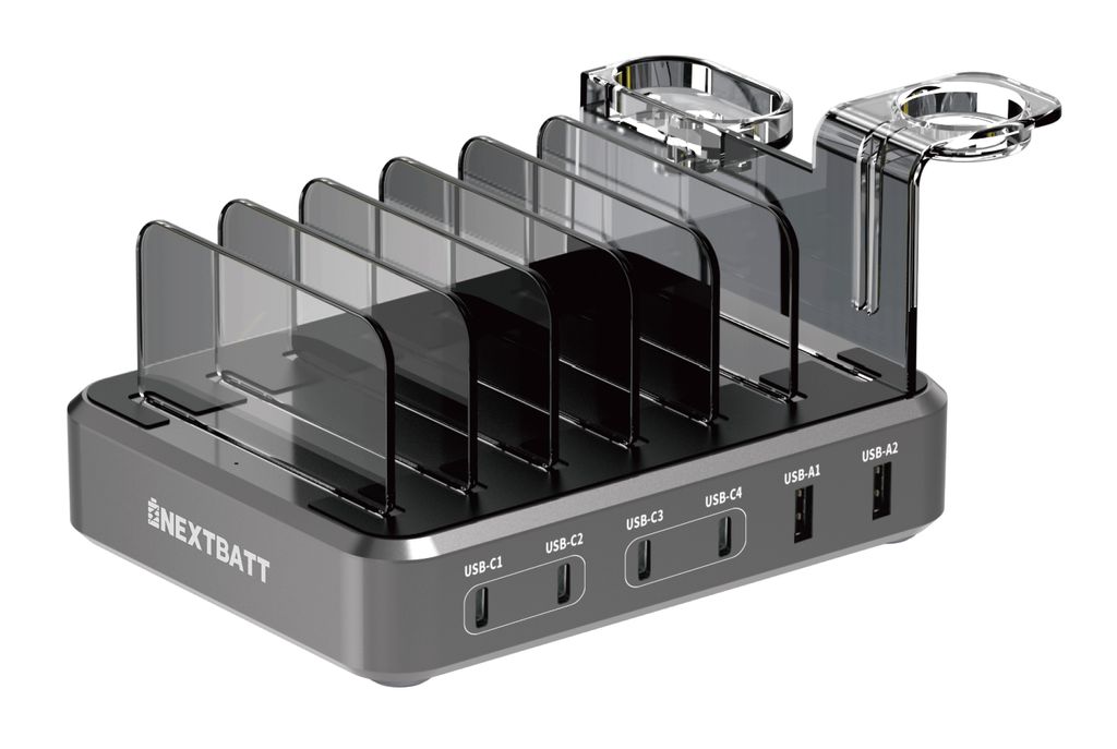 NEXTBATT 6-Port Charging Station, 120W – Black