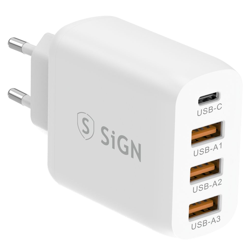 SiGN Fast Charger USB-C & 3xUSB-A, PD & QC 3.0, 36W - White