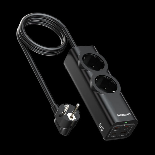 NEXTBATT 67W Fast Charging Power Strip 2-way/ 3xUSB-C/1x USB-A, 2m - Black