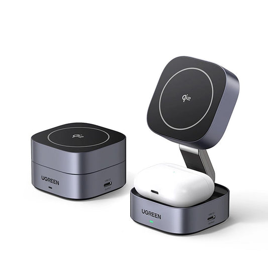 Ugreen 3in1 Wireless laddare Magsafe/Qi2 och USB-C Port för Phone / hörlurar - svart