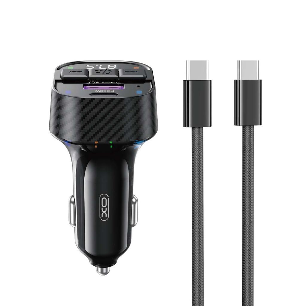 XO FM Transmitter Bluetooth / Car laddare 30W + USB-C kabel - svart
