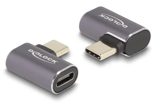 Delock USB-C Angled Adapter male to female, 40 Gbps, 240W PD, 8K @ 60Hz - Gray