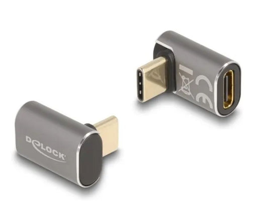 Delock USB-C Angled Adapter male to female, 40 Gbps, 240W PD, 8K @ 60Hz - Gray