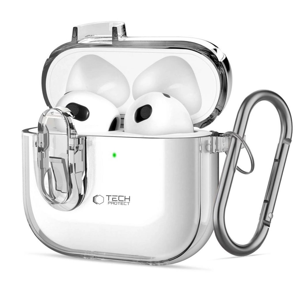 Tech-Protect Silicone Case for AirPods 4 with Carabiner Hook - Transparent
