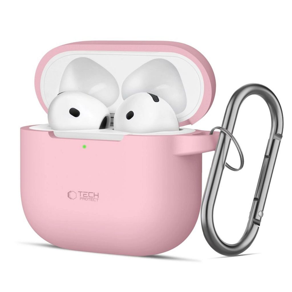 Tech-Protect Silicone Case for AirPods 4 with Carabiner Hook - Pink