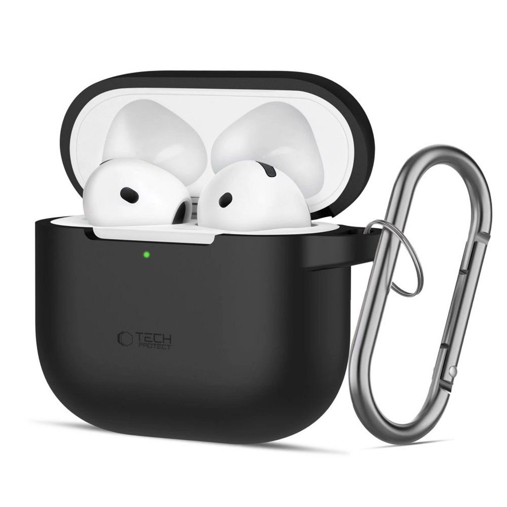 Tech-Protect Silicone Case for AirPods 4 with Carabiner Hook - Black