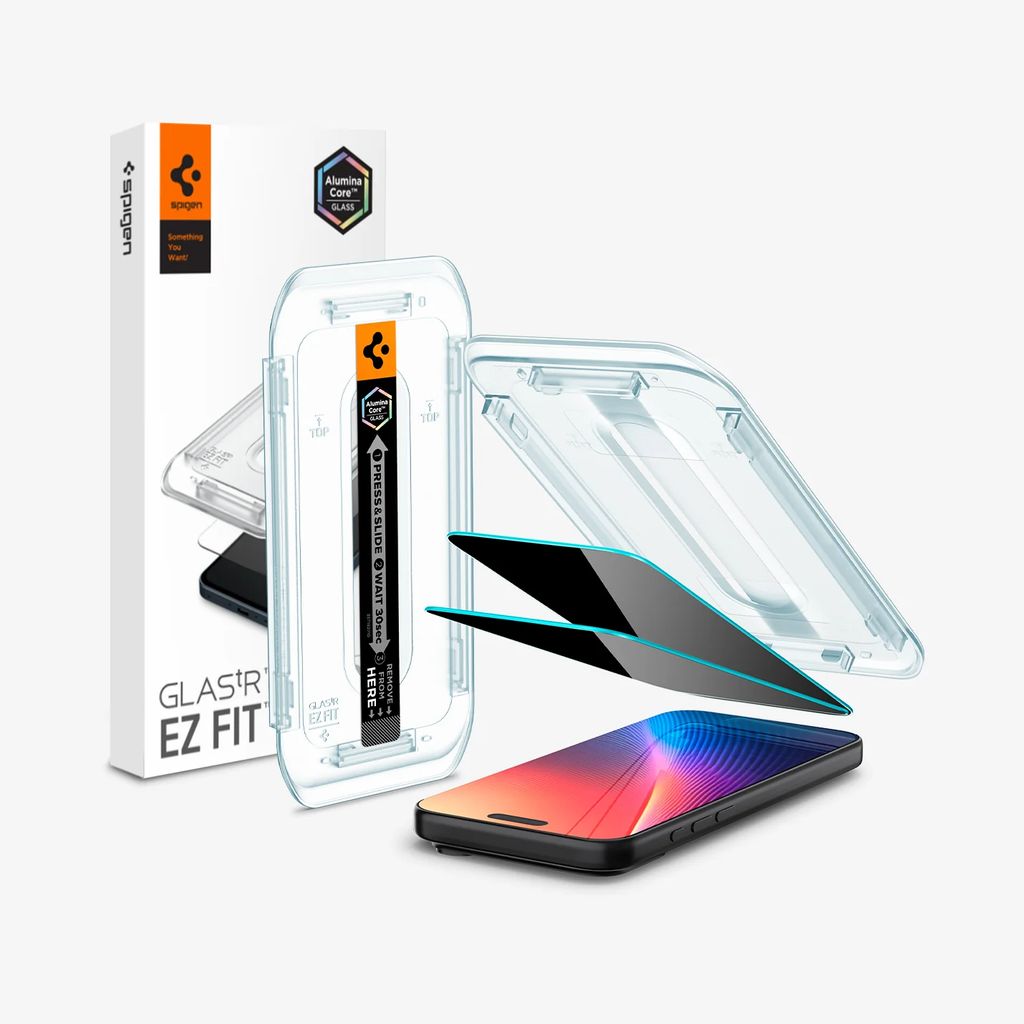 Spigen iPhone 17 Air Glas.tR EZ Fit sekretess skärmskydd, 2-pack – transparent