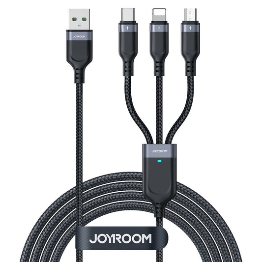 Joyroom 3-in-1 USB-A to Lightning/USB-C/Micro USB-kabel 3.5A, 1.2m - svart