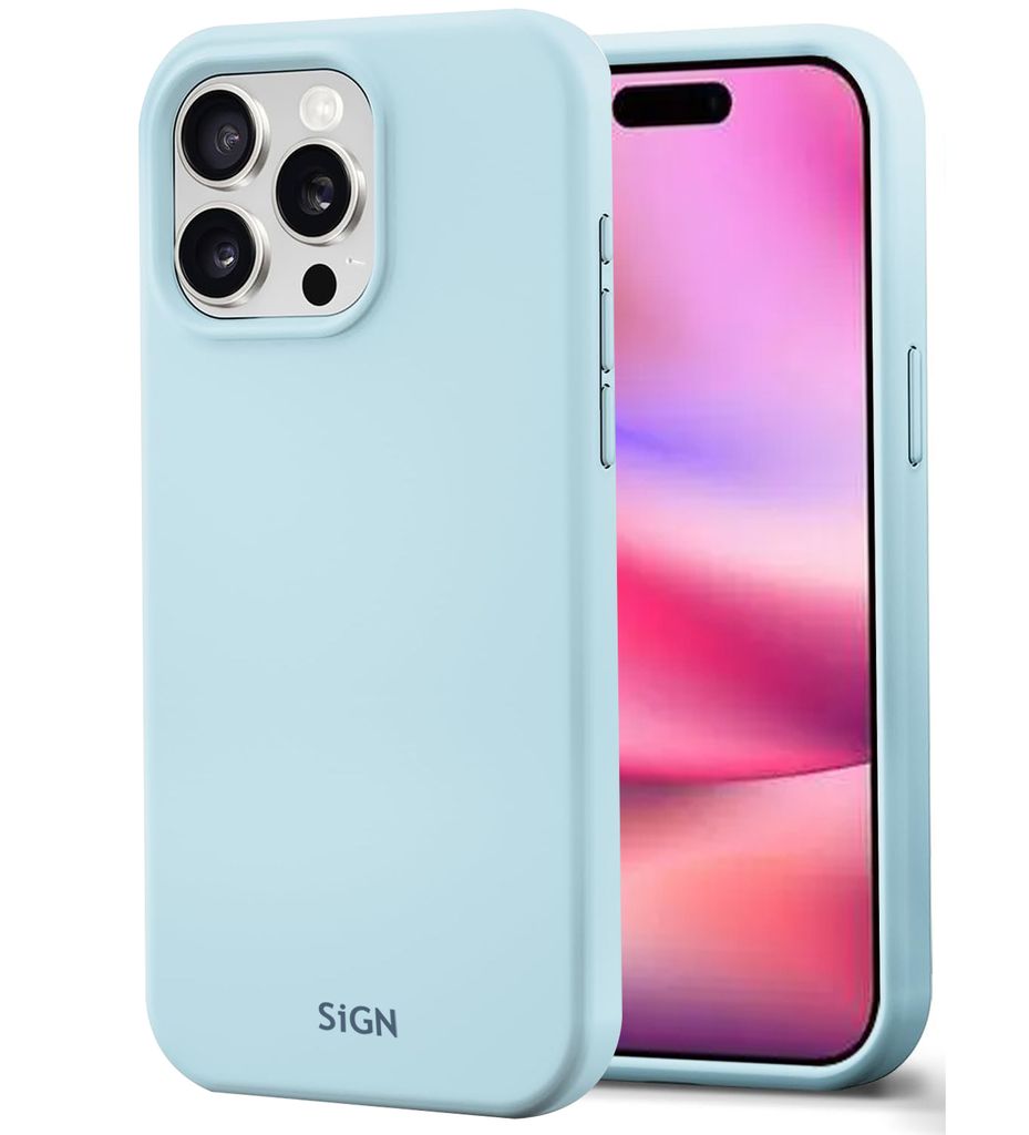 SiGN Liquid Silicone skal till iPhone 16 Pro Max – Light blå