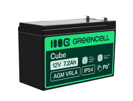 Green Cell AGM VRLA 12V 7.2Ah maintenance-free battery for alarm systems, cash registers, toys
