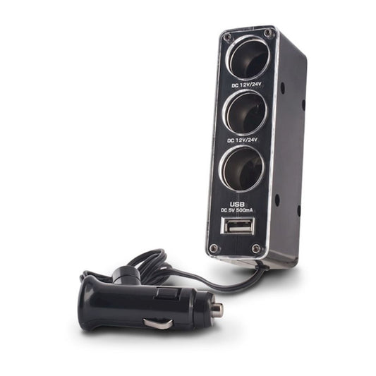 Forever 3in1 Car Outlet Splitter med USB Port, 1m - svart